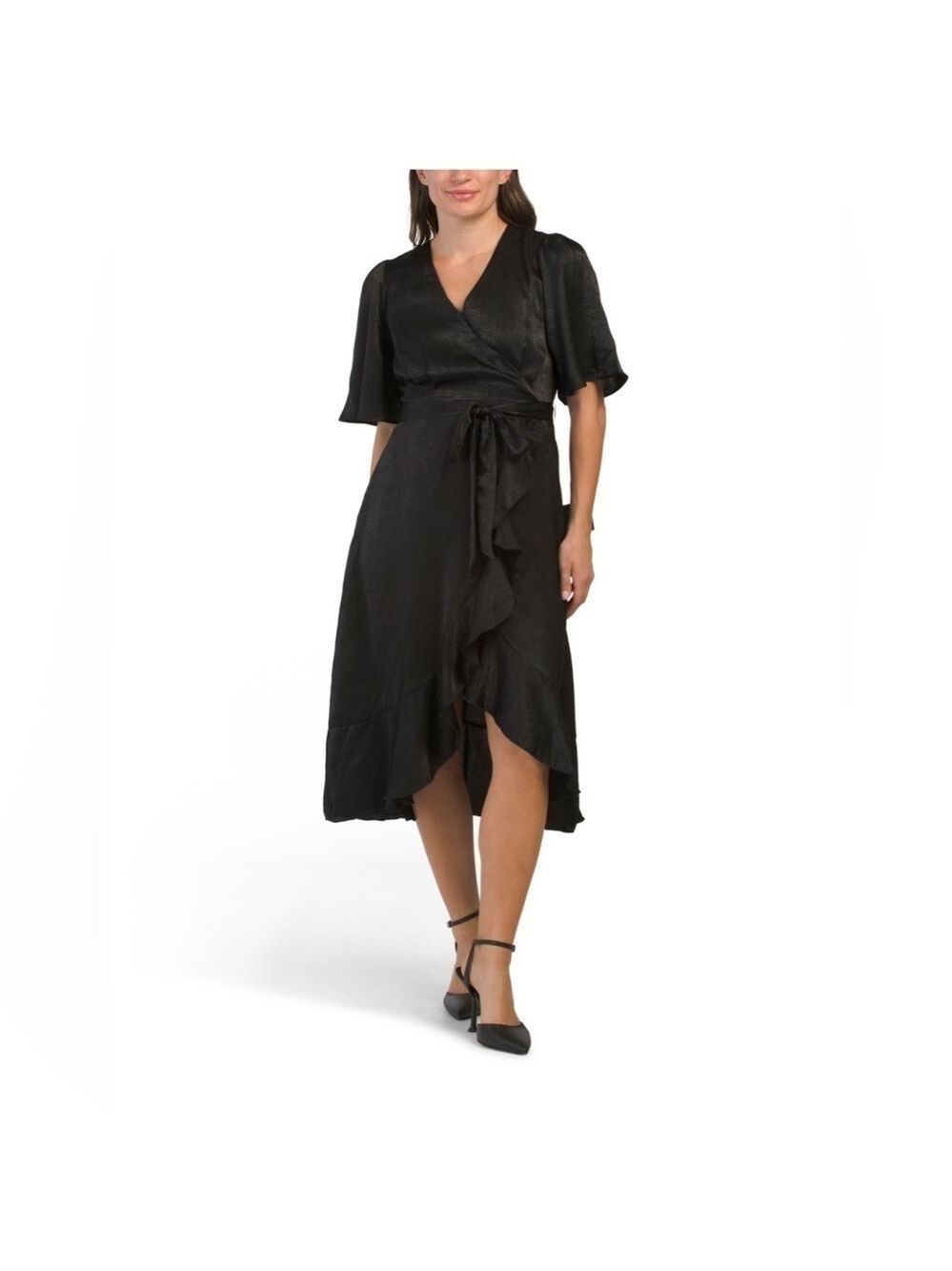 Lulus Faux Black Wrap Dress Ruffle Size Medium NWT